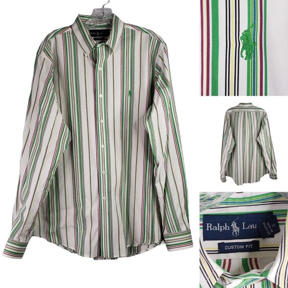 Polo Ralph Lauren Shirt Oxford Men's 16.5 Large LS Button Down Vtg Stripe Multi - Picture 1 of 10